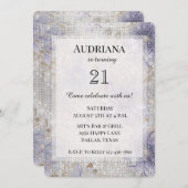 Invitation Or Purple Blanc Flore Éperche Anniversaire (Devant / Derrière)