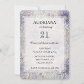 Invitation Or Purple Blanc Flore Éperche Anniversaire (Devant)