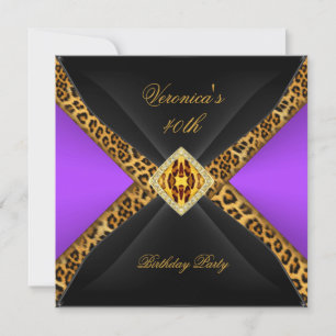 Invitation Or Purpre Or Noir Léopard Bijou 40e Anniversaire