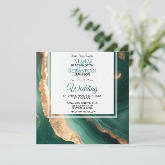 Invitation *~*OR QR EMERALD GREEN Agate RSVP AR66 Mariage (Debout devant)