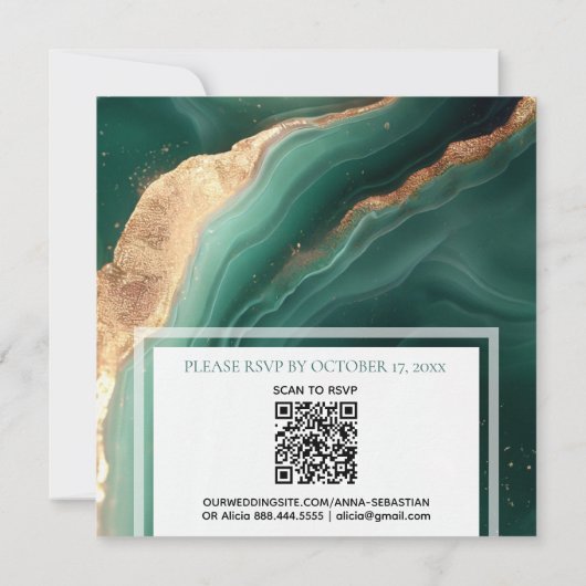 Invitation *~*OR QR EMERALD GREEN Agate RSVP AR66 Mariage (Dos)