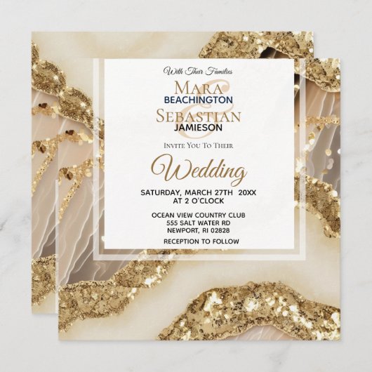 Invitation *~*OR QR IVORY OR Agate RSVP AR66 Mariage (Devant / Derrière)