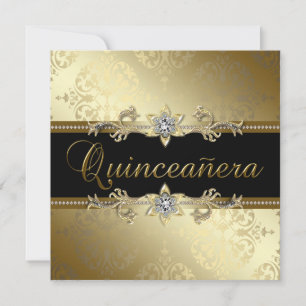 Invitation Or Quinceañera en Damassé Noir