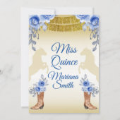 Invitation Or Quinceanera Fleurs Roses Bleu Or Mexicain  (Dos)