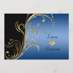 Invitation Or Réception Seulement Floral Tourbillons Noir Ble
