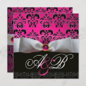 INVITATION OR RIBBON ROSE PURPLE BLACK DAMASK MONOGRAM (Devant / Derrière)