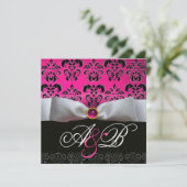 INVITATION OR RIBBON ROSE PURPLE BLACK DAMASK MONOGRAM (Debout devant)