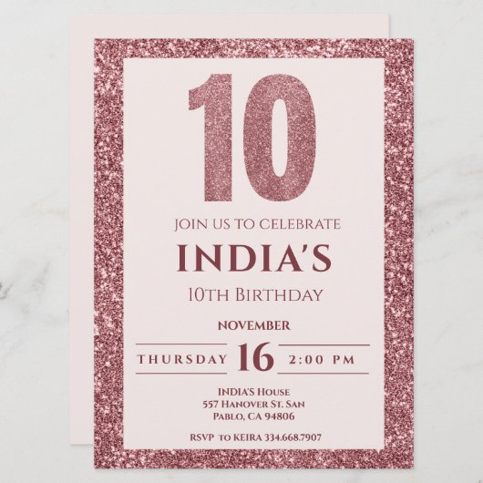 Invitation or rose 10e anniversaire (Devant / Derrière)