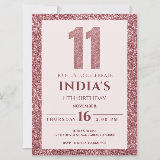 Invitation or rose 11e anniversaire (Devant)