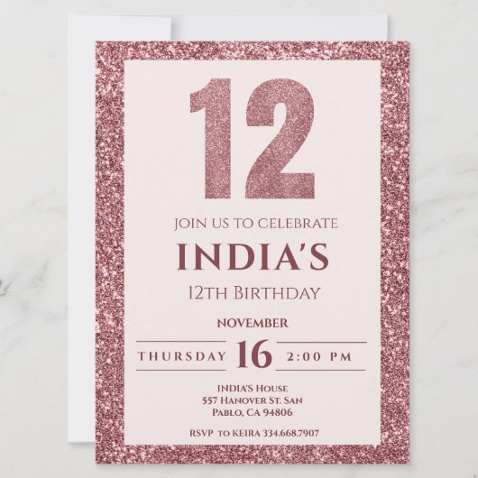 Invitation or rose 12e anniversaire (Devant)