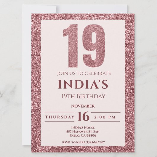 Invitation or rose 19e anniversaire (Devant)