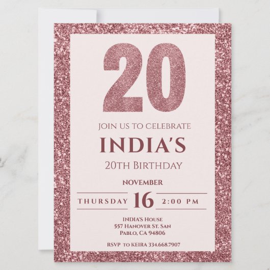 Invitation or rose 20e anniversaire (Devant)