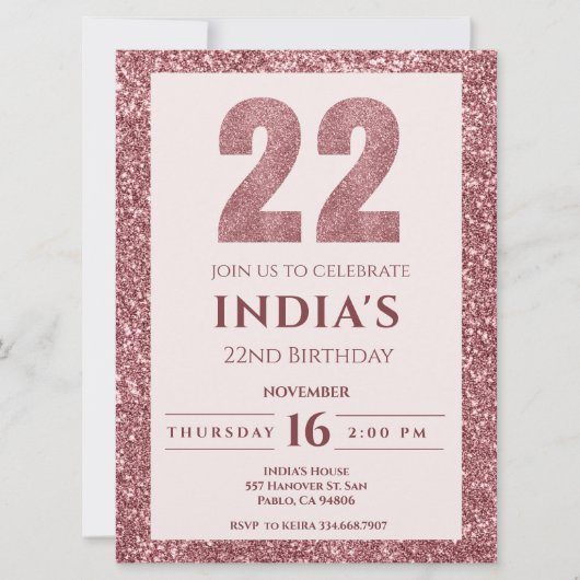 Invitation or rose 22e anniversaire (Devant)