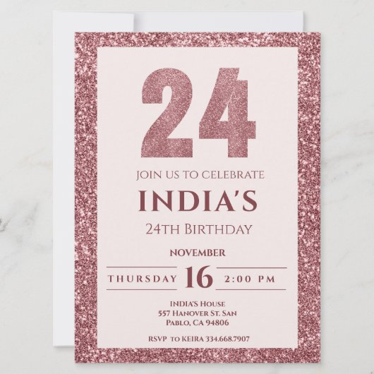 Invitation or rose 24e anniversaire (Devant)