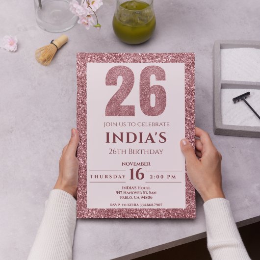 Invitation or rose 26e anniversaire