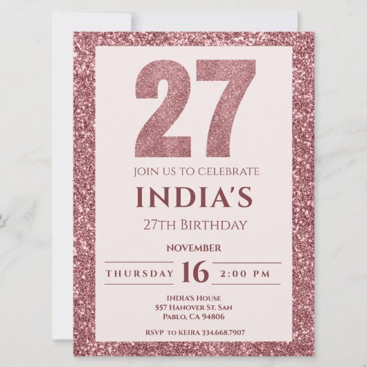 Invitation or rose 27e anniversaire (Devant)
