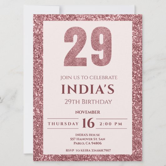 Invitation or rose 29e anniversaire (Devant)