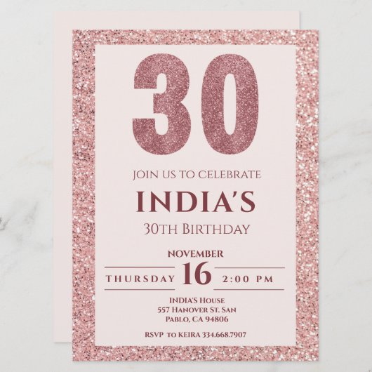 Invitation or rose 30e anniversaire (Devant / Derrière)