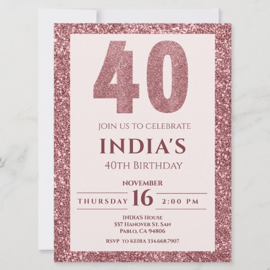Invitation or rose 40e anniversaire (Devant)