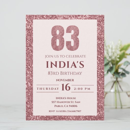 Invitation or rose 83e anniversaire (Debout devant)