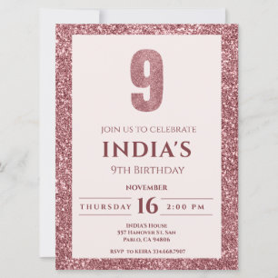 Invitation or rose 9e anniversaire