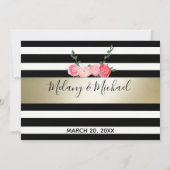 Invitation Or Rose avec bandes noir/blanc mariage RSPV (Dos)