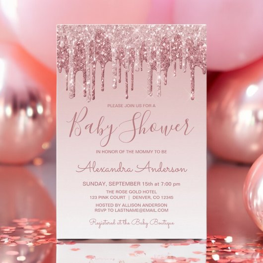 Invitation Or Rose | Baby shower de Parties scintillant à éti