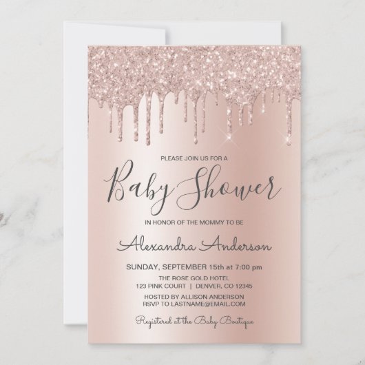 Invitation Or Rose | Baby shower d'huile à Parties scintillan (Devant)