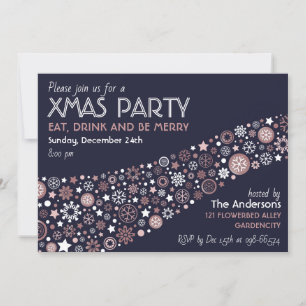 Invitation Or rose blanc bleu Hiver flocon Noël Party