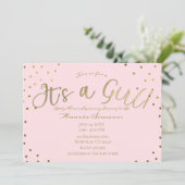 Invitation Or & rose Blush Moderne C'est un Baby shower fille (Debout devant)