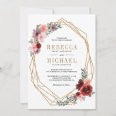 Invitation Or rose Bourgogne Floral tout en un Mariage (Devant)