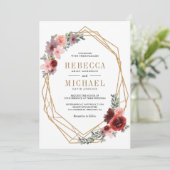 Invitation Or rose Bourgogne Floral tout en un Mariage (Debout devant)