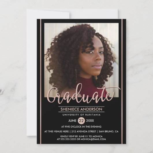 Invitation Or rose chic et photo faite sur commande noire de (Devant)