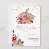 Invitation or rose citrouille aquarelle baby shower (Devant)