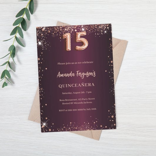 Invitation Or rose de Quinceanera