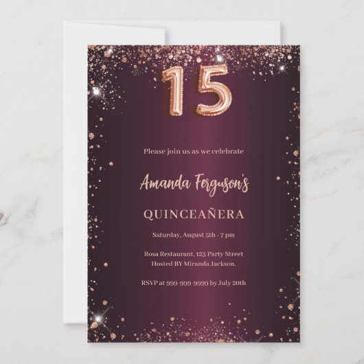 Invitation Or rose de Quinceanera (Devant)