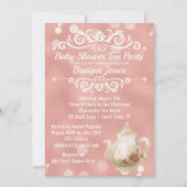 Invitation Or rose d'invitation de baby shower de thé (Devant)