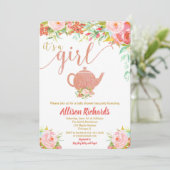 Invitation Or rose d'invitation de baby shower de thé (Debout devant)