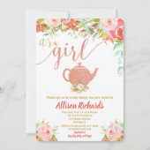 Invitation Or rose d'invitation de baby shower de thé (Devant)
