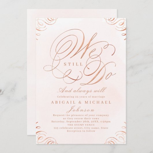 Invitation or rose élégant calligraphie classique NOUS TOUJOU (Devant / Derrière)