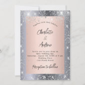 Invitation Or rose en argent scintille mariage de luxe élégan (Devant)