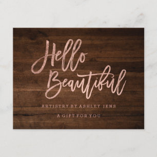 Invitation Or rose en bois de certificat-prime bonjour