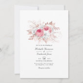 Invitation Or rose et Rose Floral et dentelle QR Code Mariage (Devant)