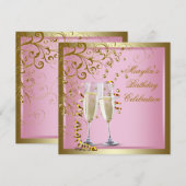 Invitation Or rose femme Or rose Soirée d'anniversaire (Devant / Derrière)