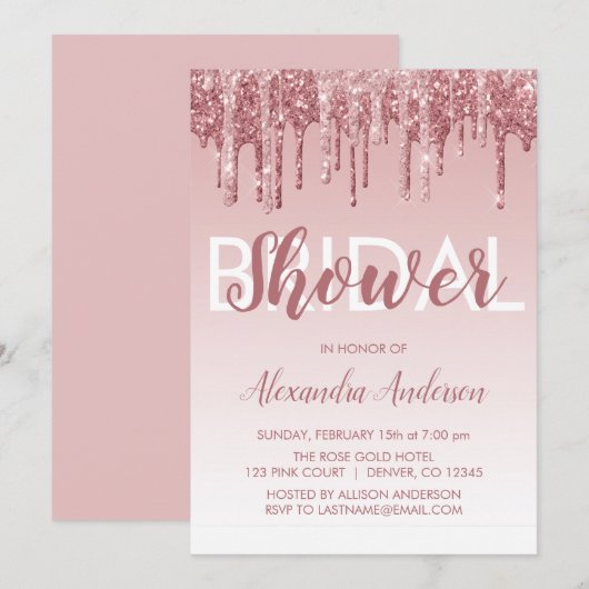 Invitation Or Rose | Fête des mariées de Parties scintillant (Devant / Derrière)