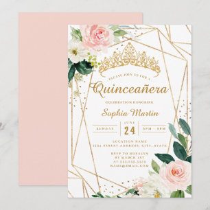 Invitation Or rose floral géométrique Quinceanera
