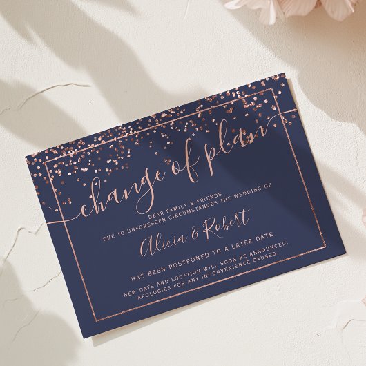 Invitation Or rose gold bleu marine écriture différée modifie