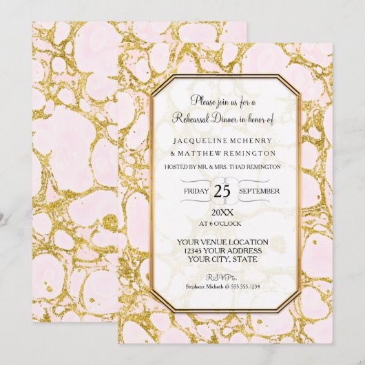 Invitation Or rose marbré par dîner de papier de marbre de (Devant / Derrière)