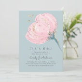 Invitation Or rose moderne C'est un Baby shower fille (Debout devant)