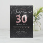 Invitation Or rose moderne noir surprise 30e anniversaire (Debout devant)